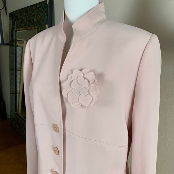 Tahari ASL Size 14 Women's Blazer Jacket Pink With Flower Brooch Formal - Picture 3 of 9